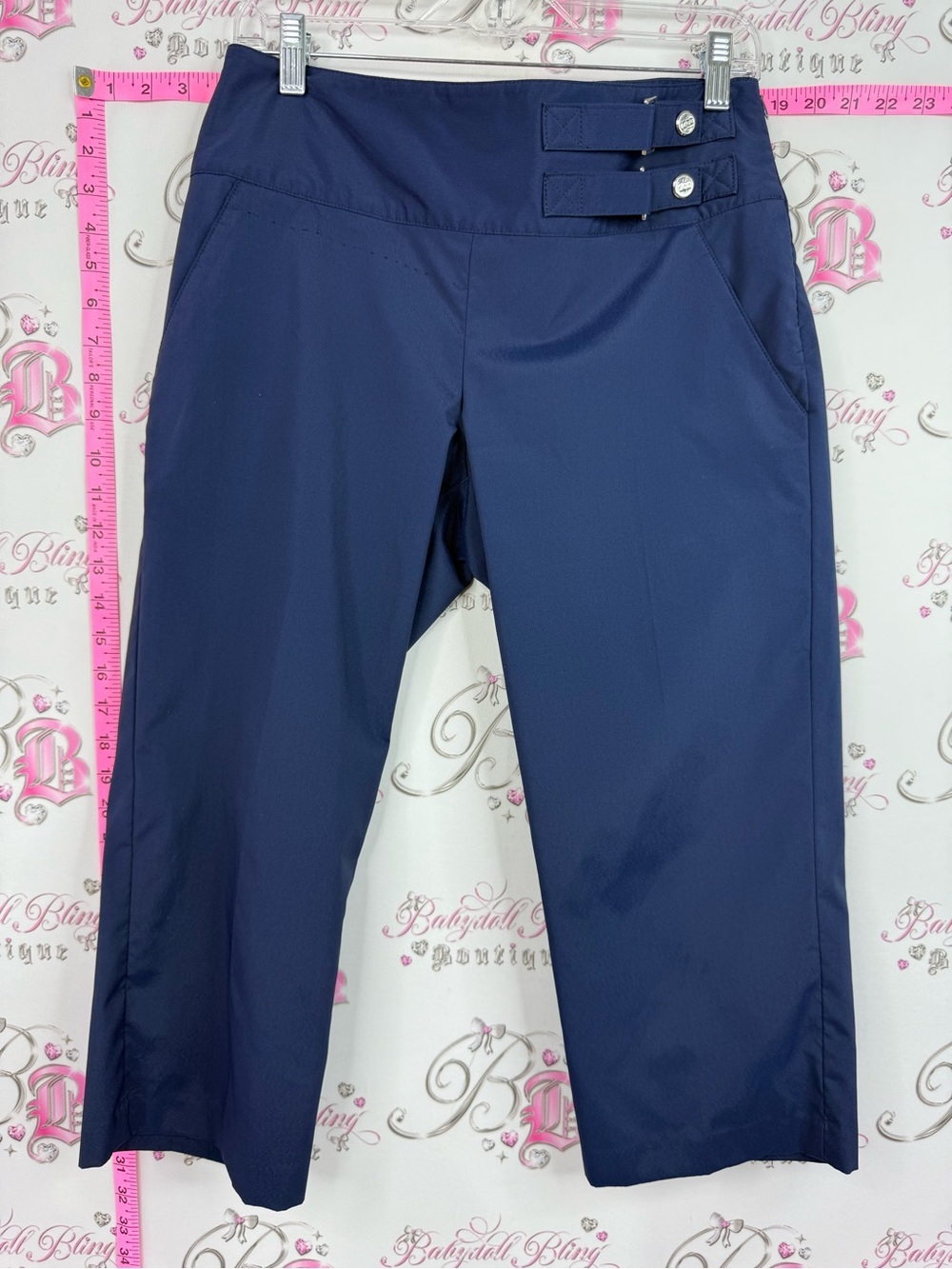 Izod capri Navy Cropped Wide-Leg Pants with Side Buckle Detail cool FX